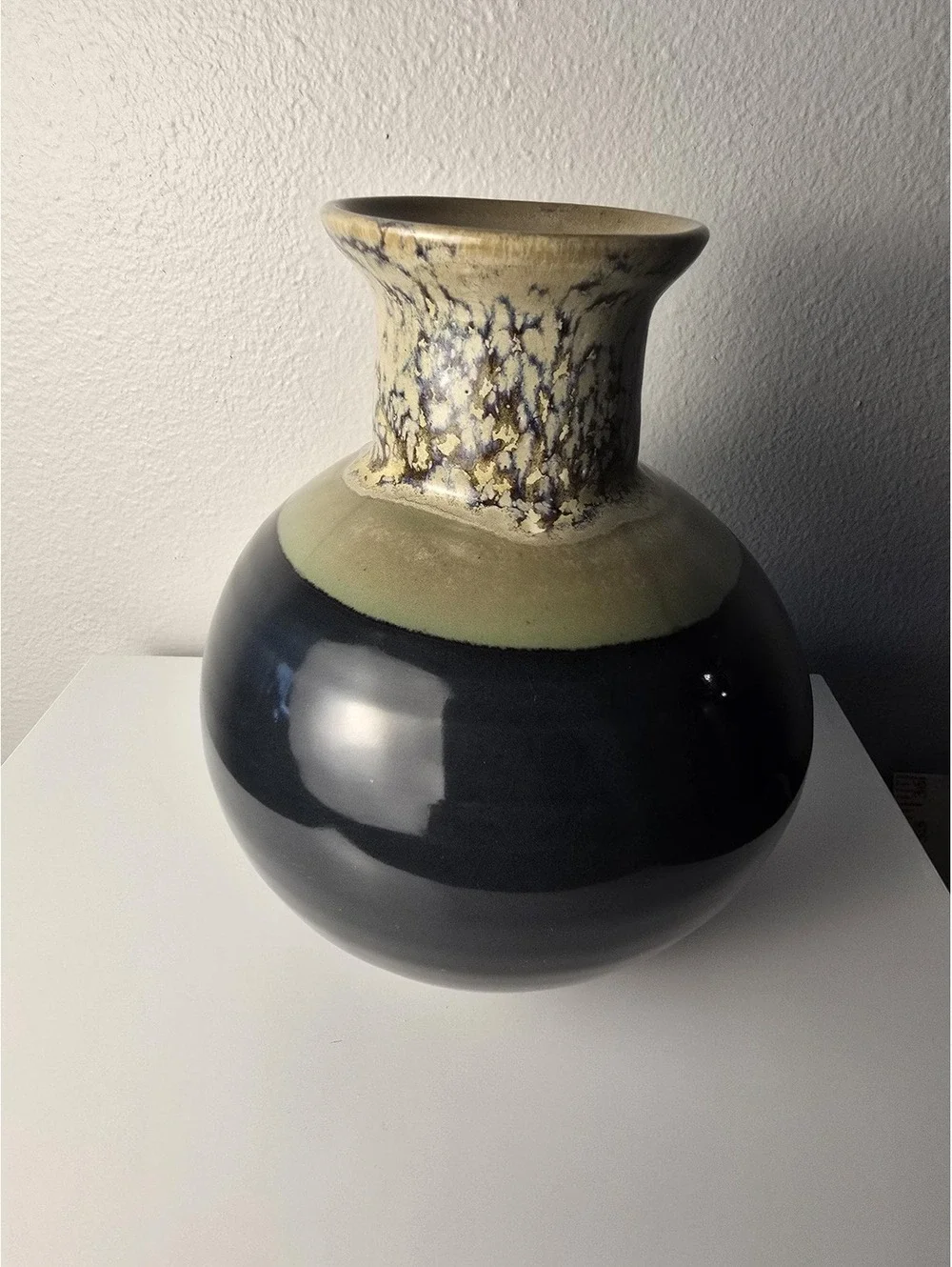 Satterfield Mid Century Modern Studio Pottery Vase, Blue Drip Glaze Ceramic Urn
